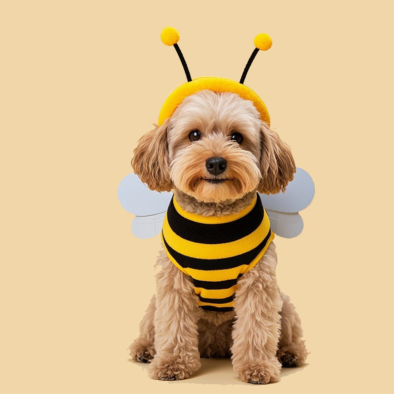 Bumblebee Dog Costume Striped Outfit with Wings and Antennae